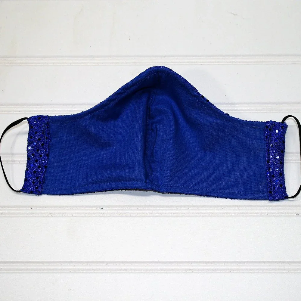HAND CRAFTED Face Mask Royal Blue Confetti Dot Sequin - Adult - Shield Style